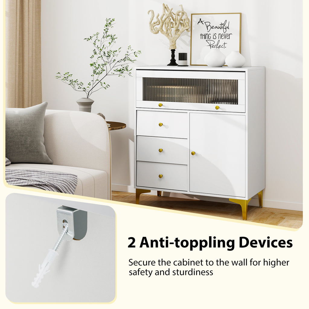 Chest of Drawers with Flip-Up Glass Door - Gray