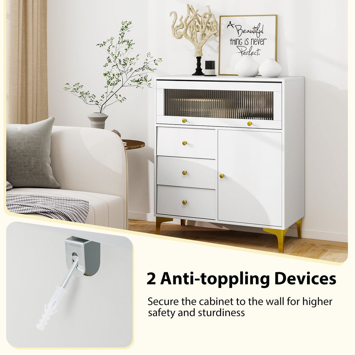 Chest of Drawers with Flip-Up Glass Door - Gray