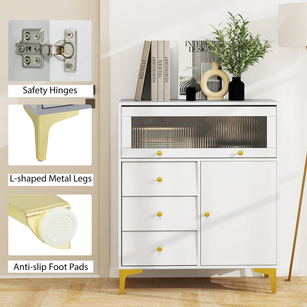 Chest of Drawers with Flip-Up Glass Door - Gray