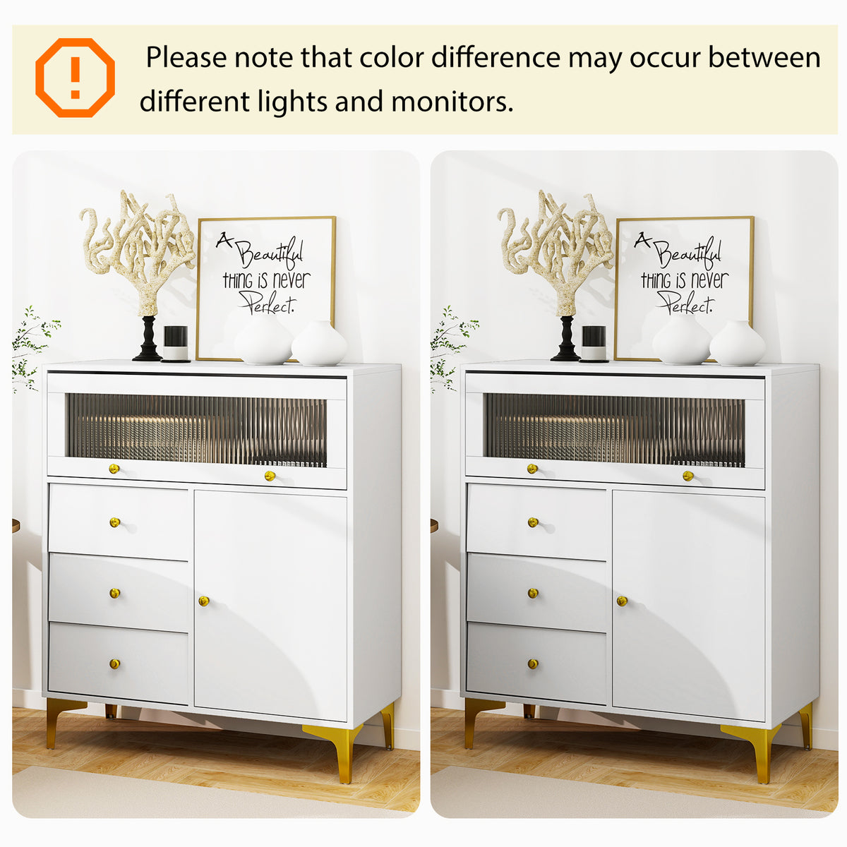 Chest of Drawers with Flip-Up Glass Door - Gray