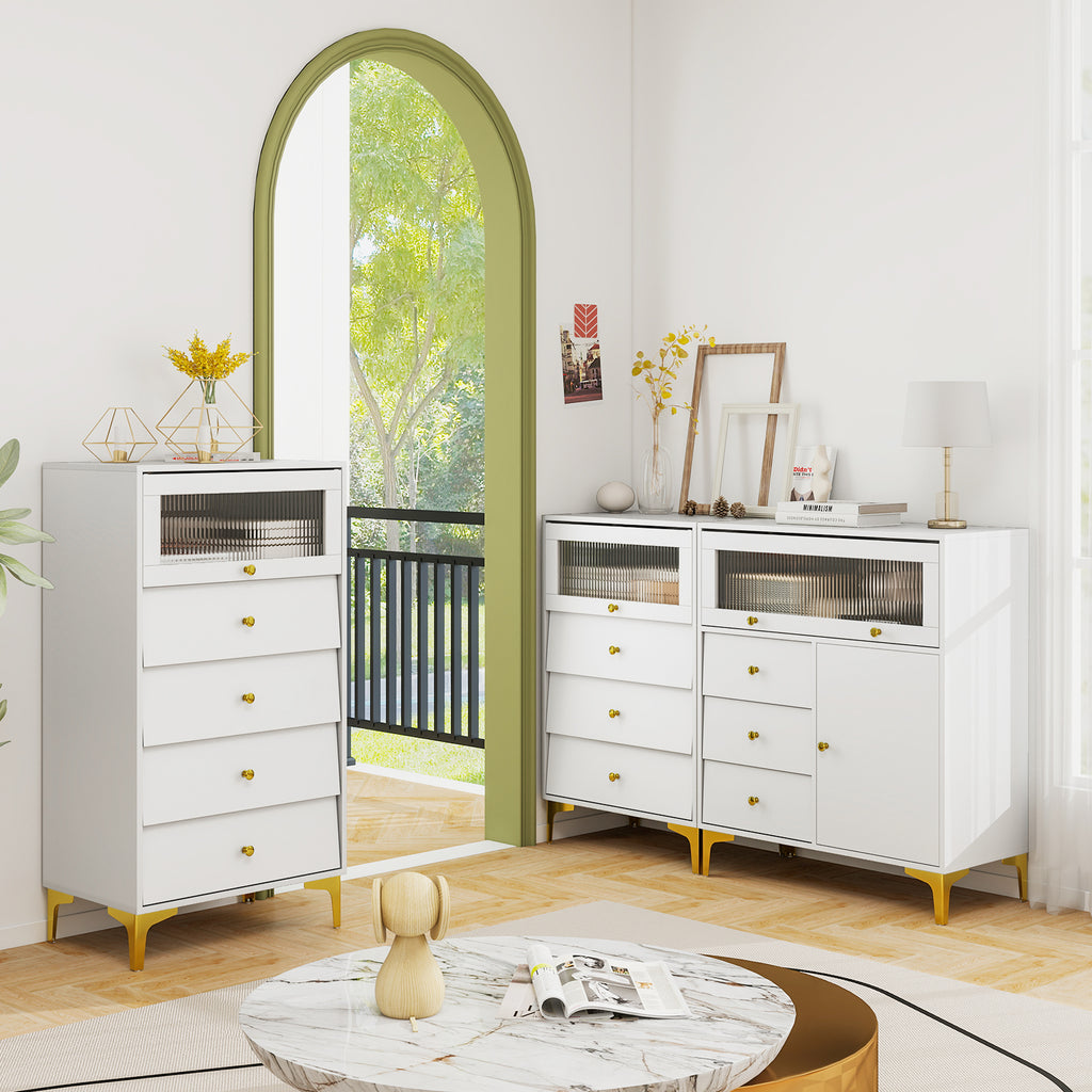 Chest of Drawers with Flip-Up Glass Door - Gray