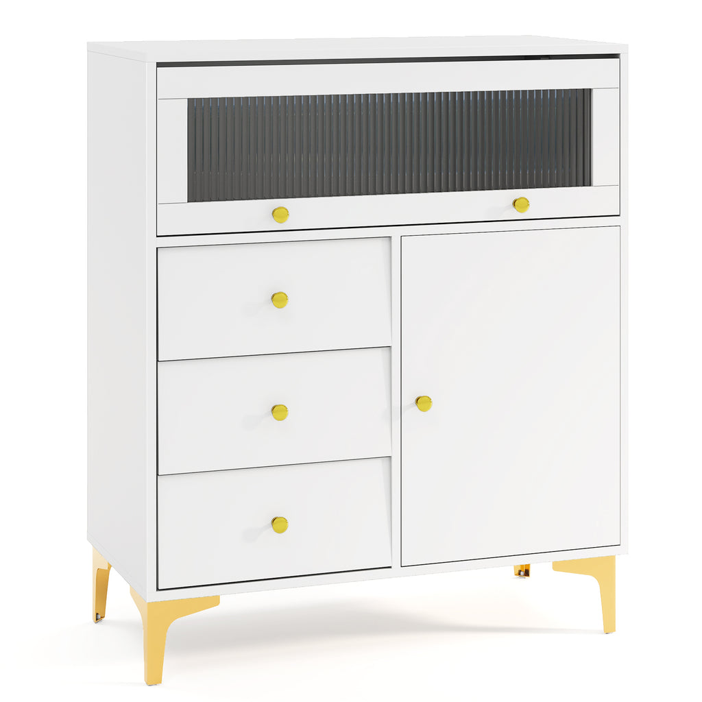 Chest of Drawers with Flip-Up Glass Door - Gray