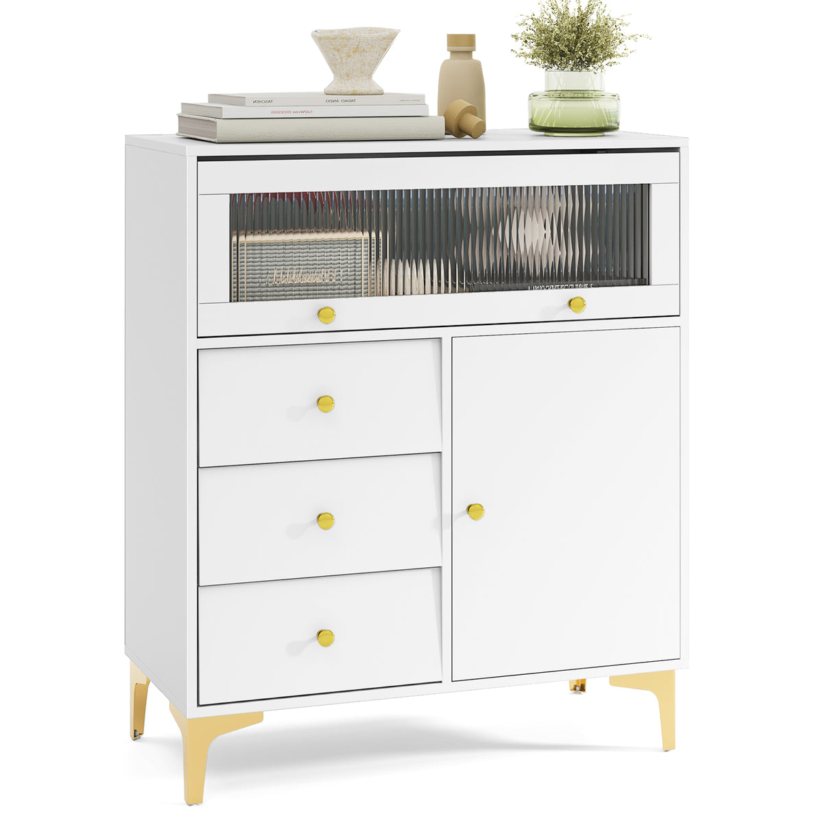 Chest of Drawers with Flip-Up Glass Door - Gray