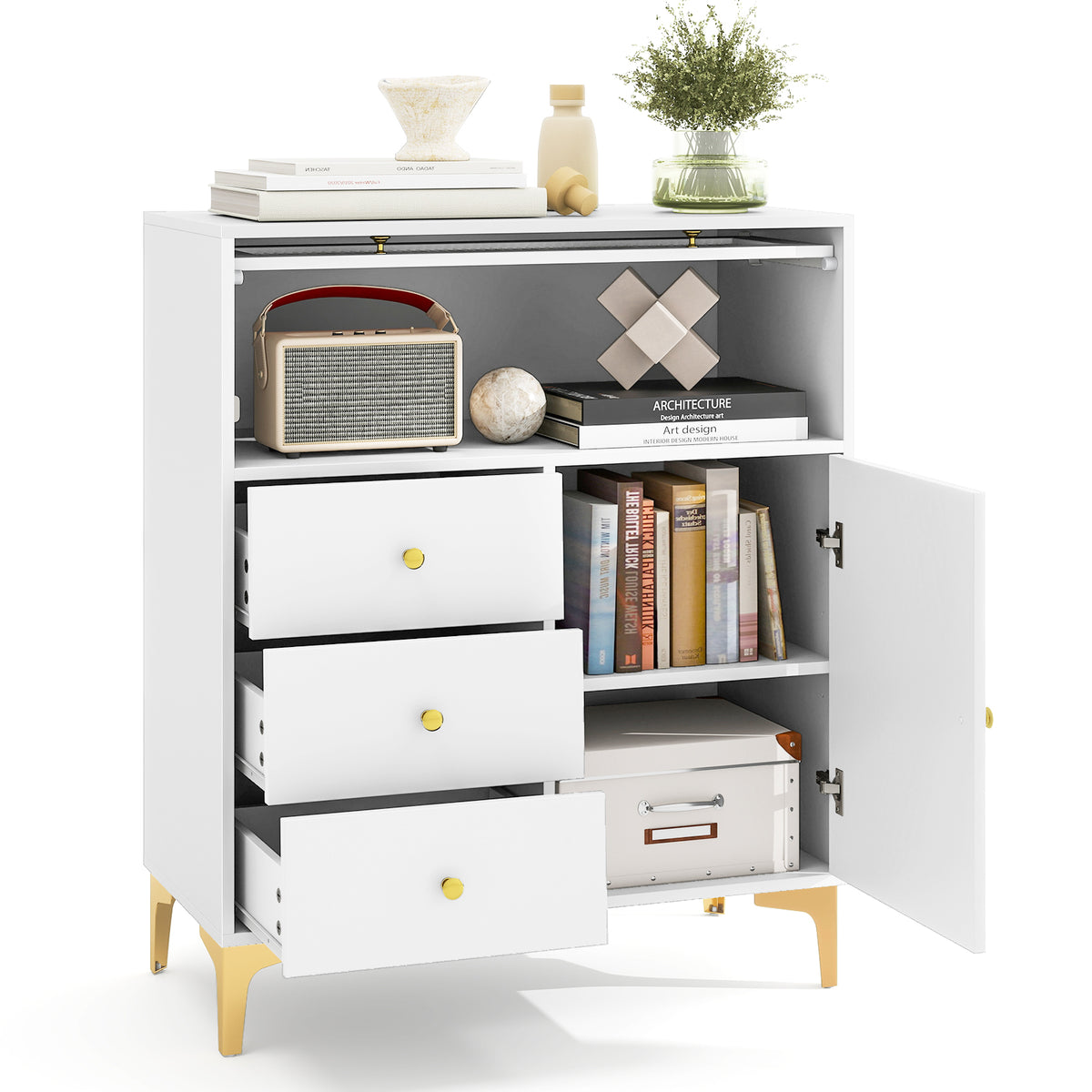 Chest of Drawers with Flip-Up Glass Door - Gray