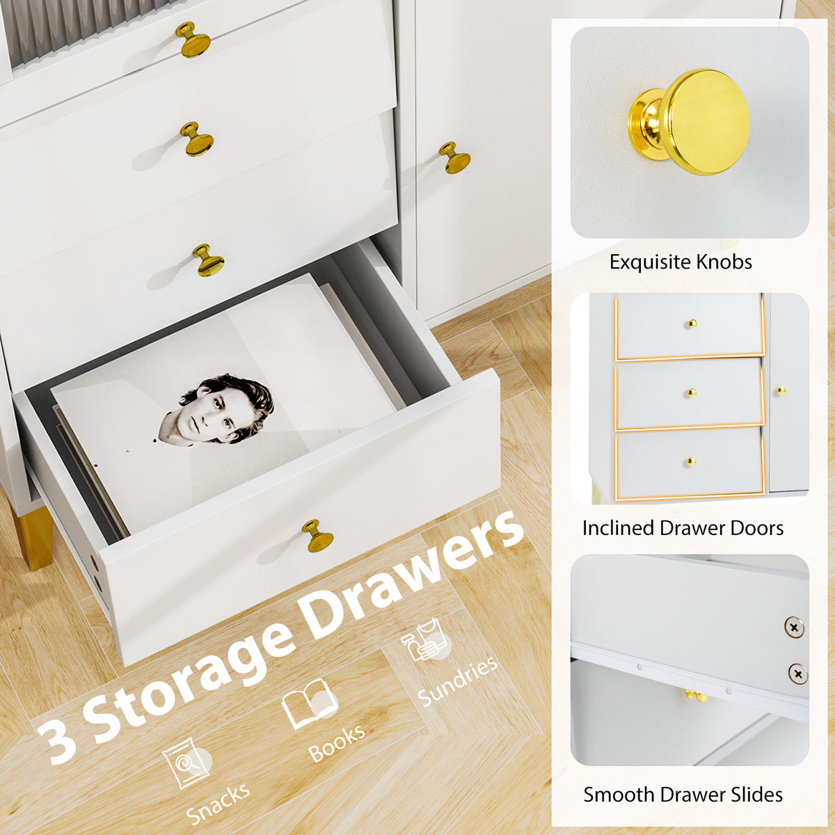 Chest of Drawers with Flip-Up Glass Door - Gray