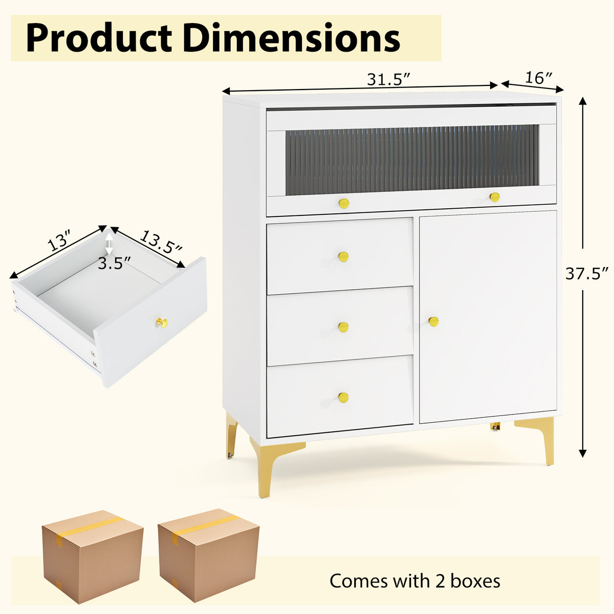 Chest of Drawers with Flip-Up Glass Door - Gray