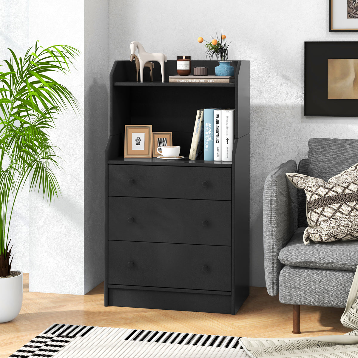 Modern Storage Dresser with Anti-toppling Device - Black