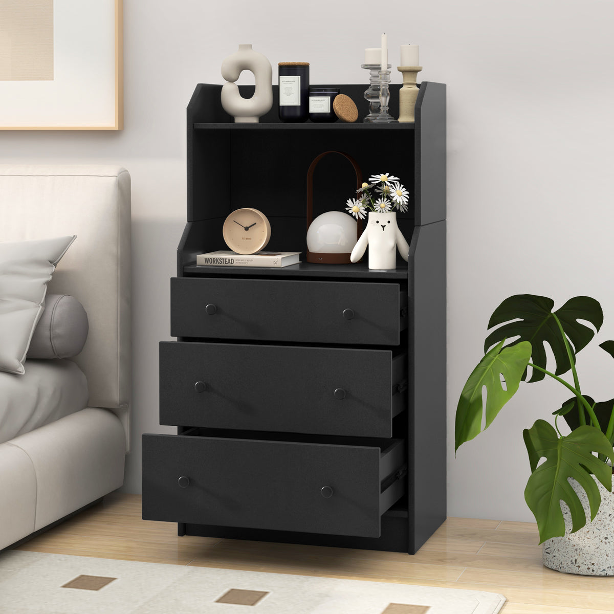 Modern Storage Dresser with Anti-toppling Device - Black