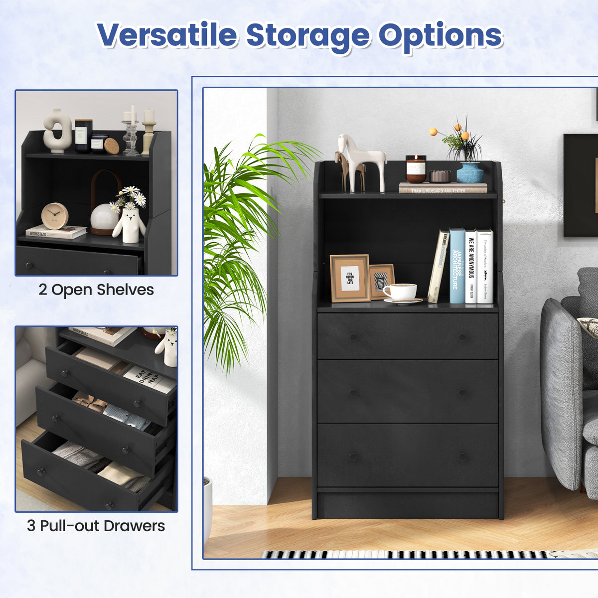Modern Storage Dresser with Anti-toppling Device - Black
