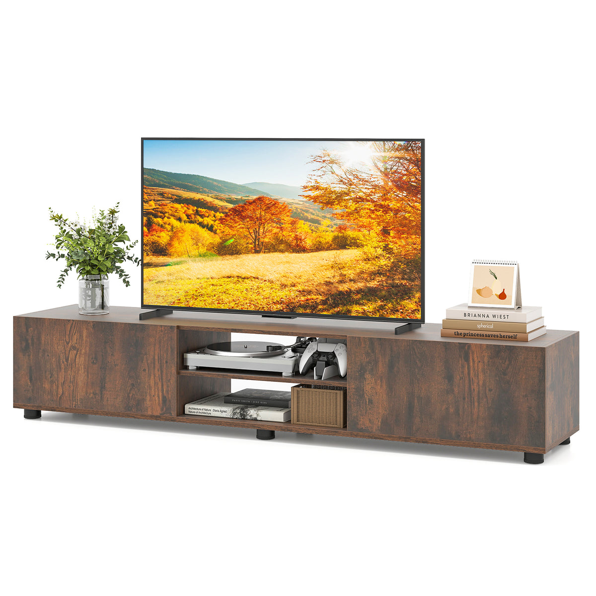 TV Stand for 70" TVs with Storage - White
