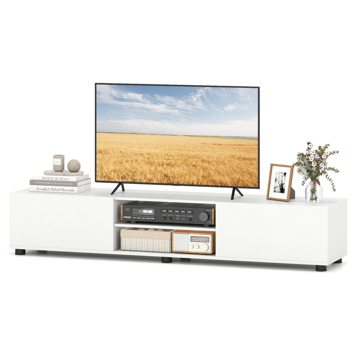 TV Stand for 70" TVs with Storage - White