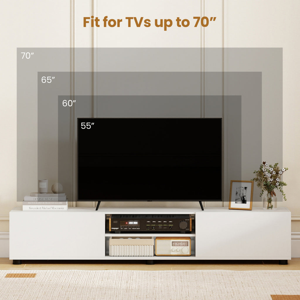 TV Stand for 70" TVs with Storage - White