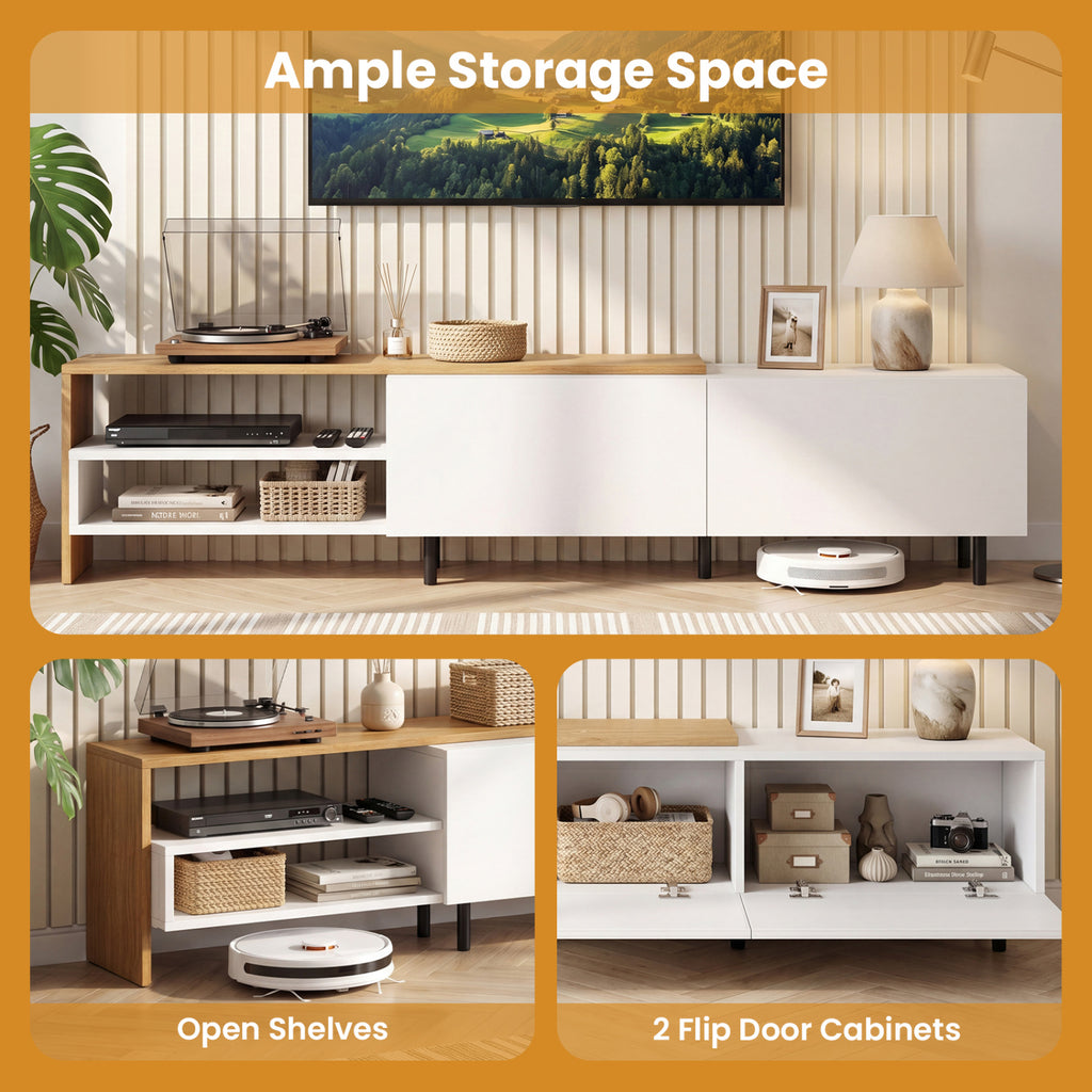 TV Stand for 80 Inch TVs with Storage Shelves - White