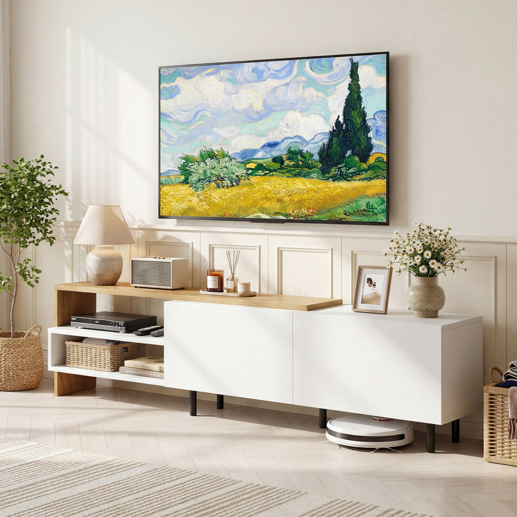 TV Stand for 80 Inch TVs with Storage Shelves - White