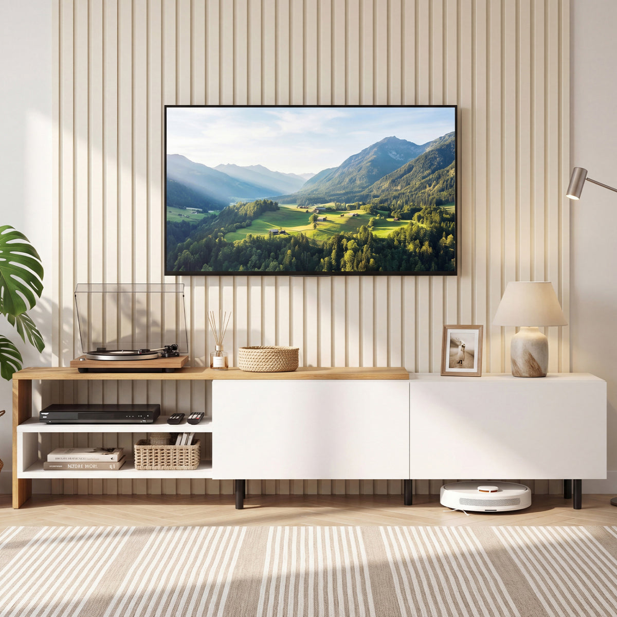 TV Stand for 80 Inch TVs with Storage Shelves - White