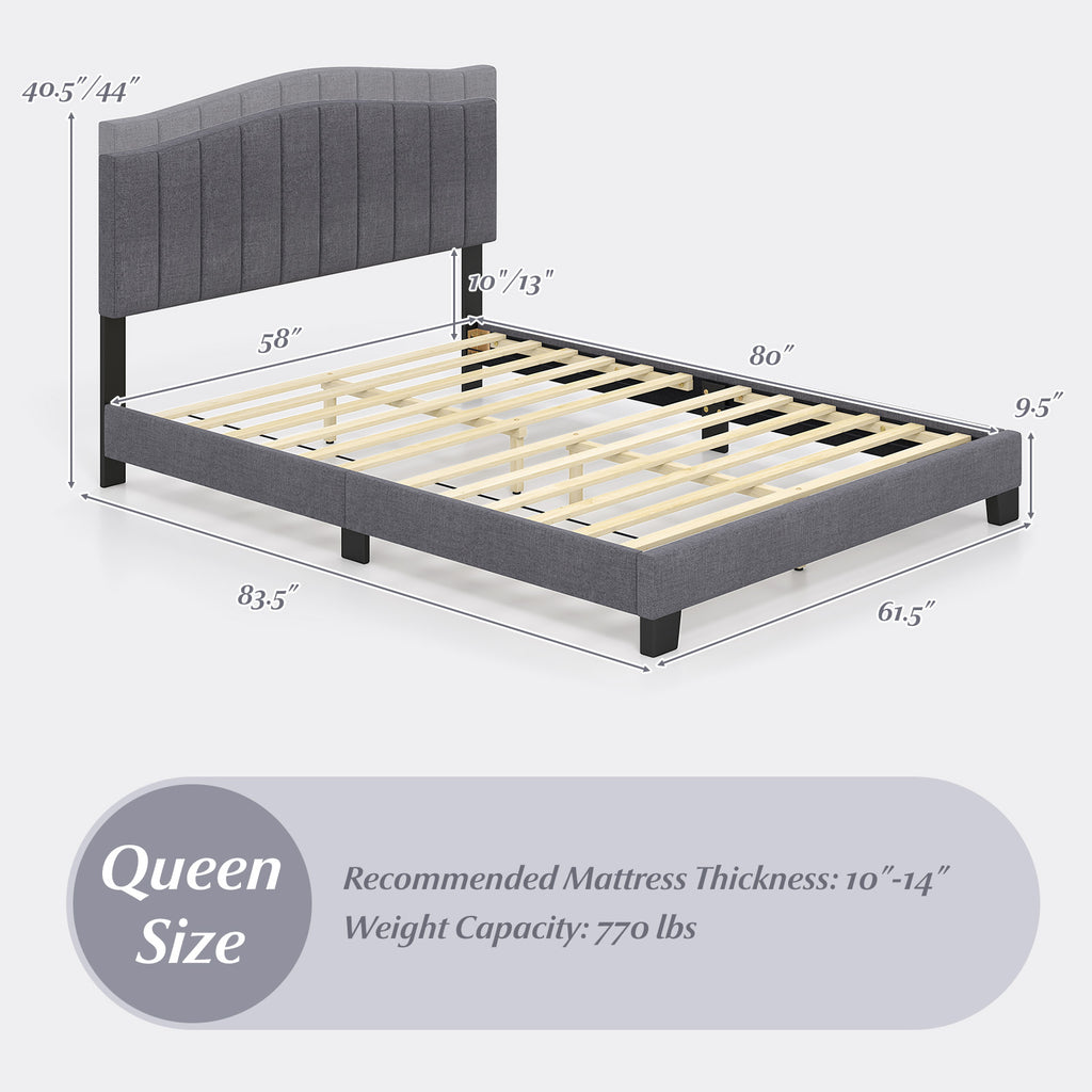 Upholstered Bed Frame with Channel Tufted Headboard - Queen Size