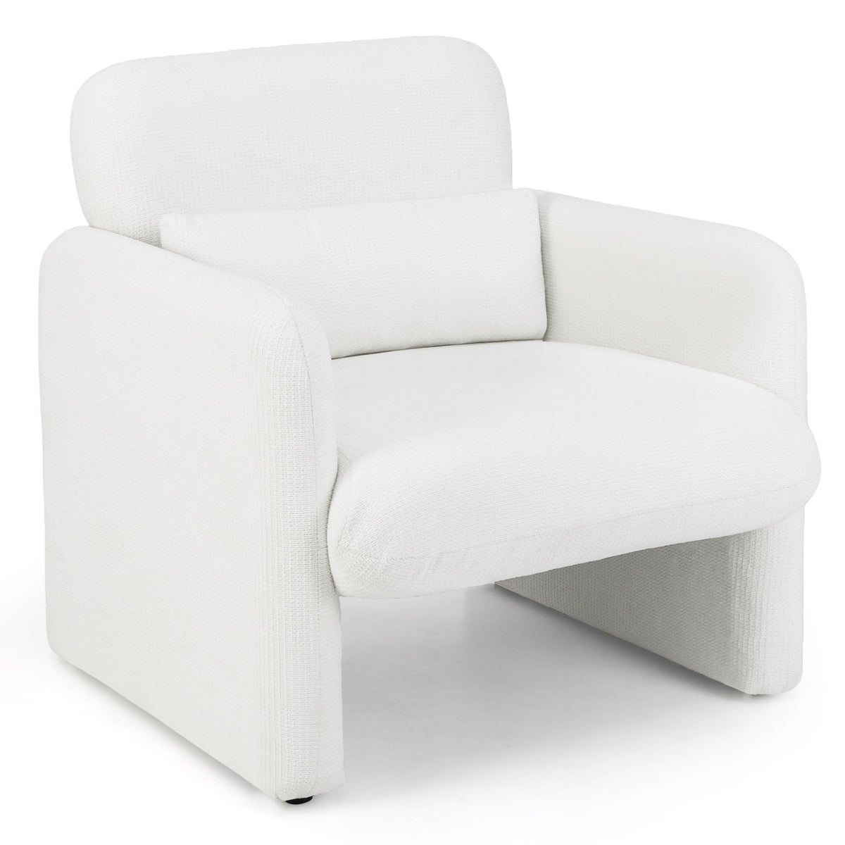 Upholstered Chenille Accent Chair with Lumbar Pillow, White