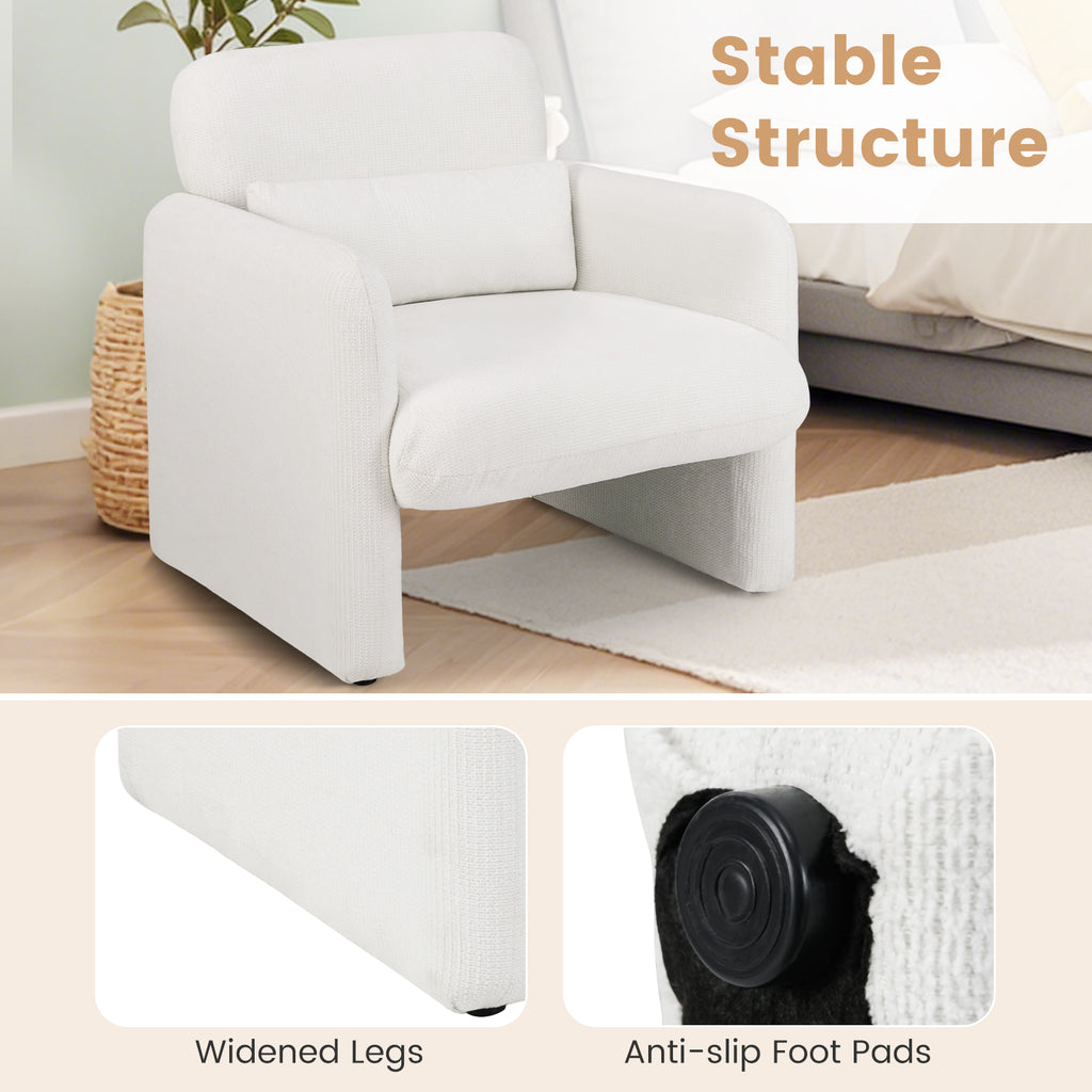 Upholstered Chenille Accent Chair with Lumbar Pillow, White