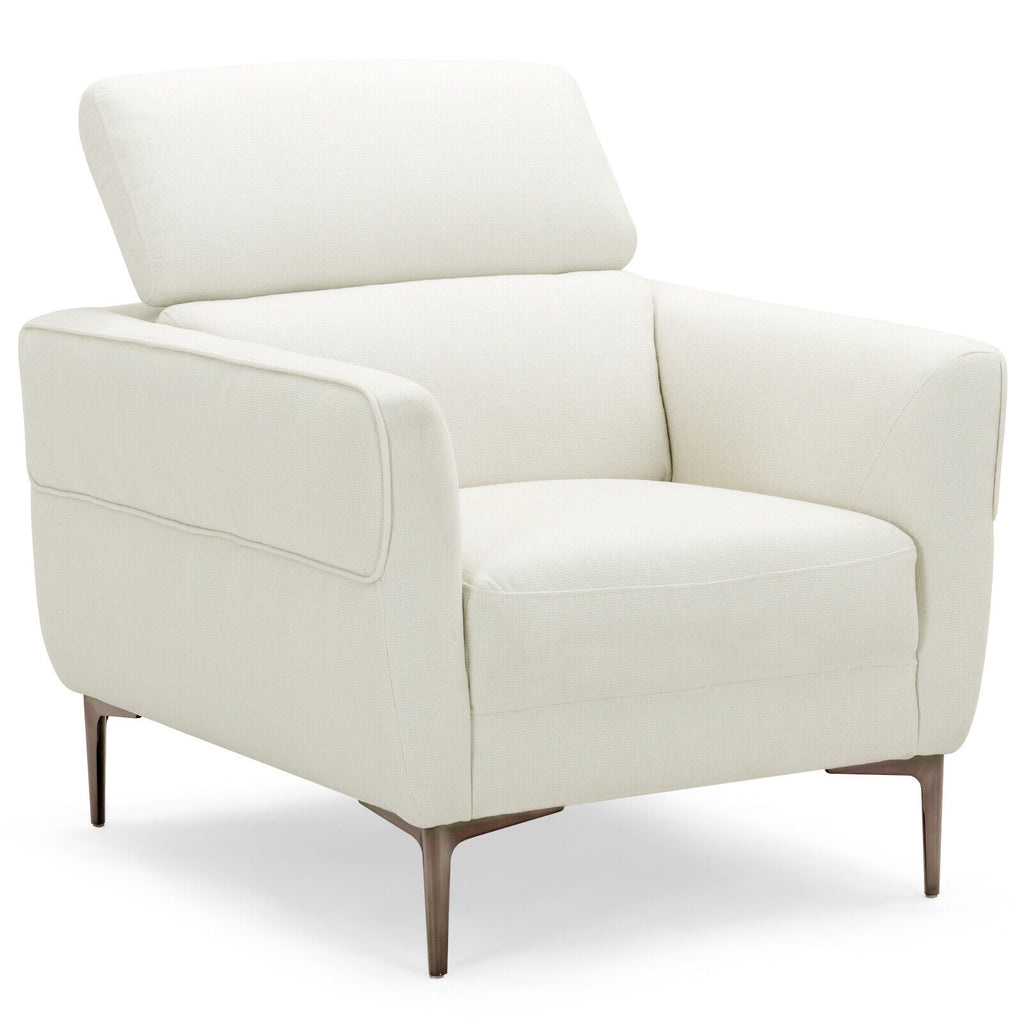 Upholstered Accent Chair with Adjustable Headrest, White