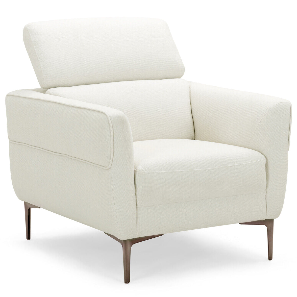 Upholstered Accent Chair with Adjustable Headrest, White