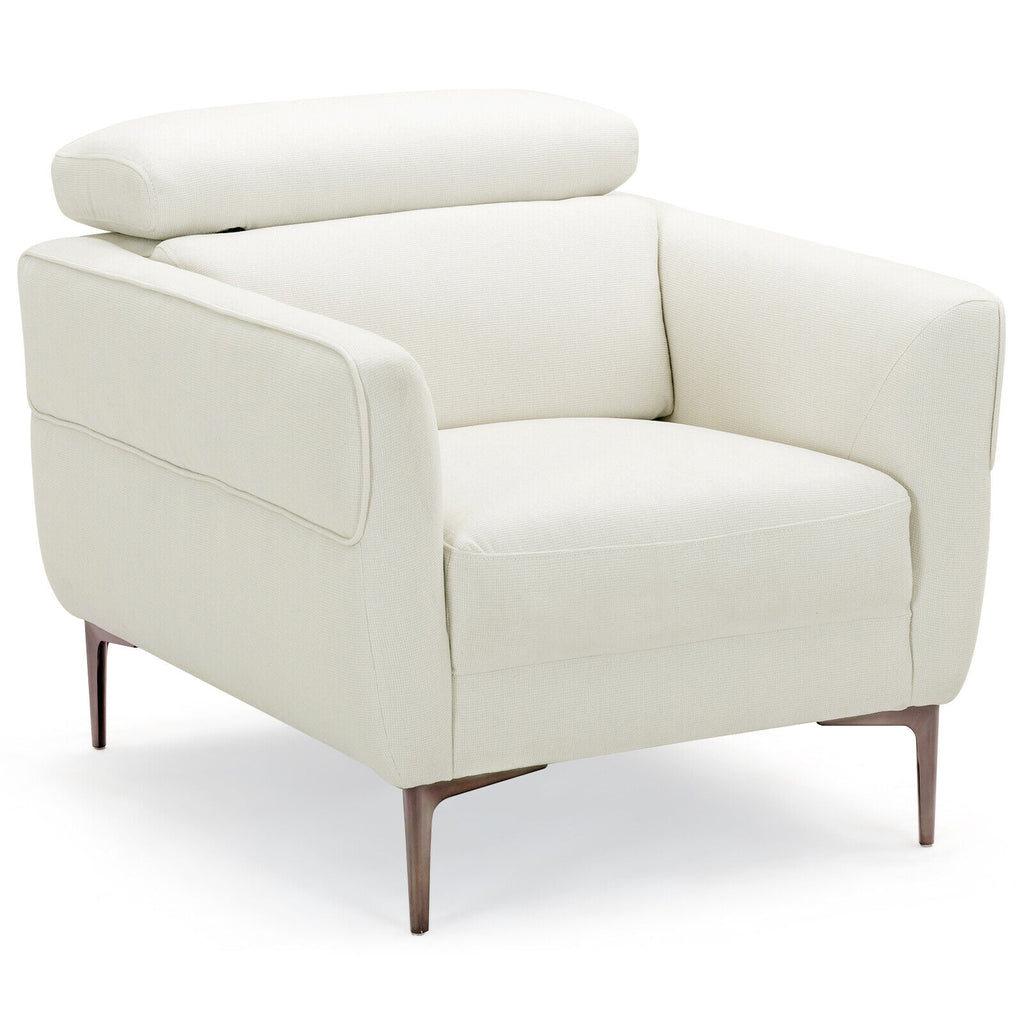 Upholstered Accent Chair with Adjustable Headrest - White