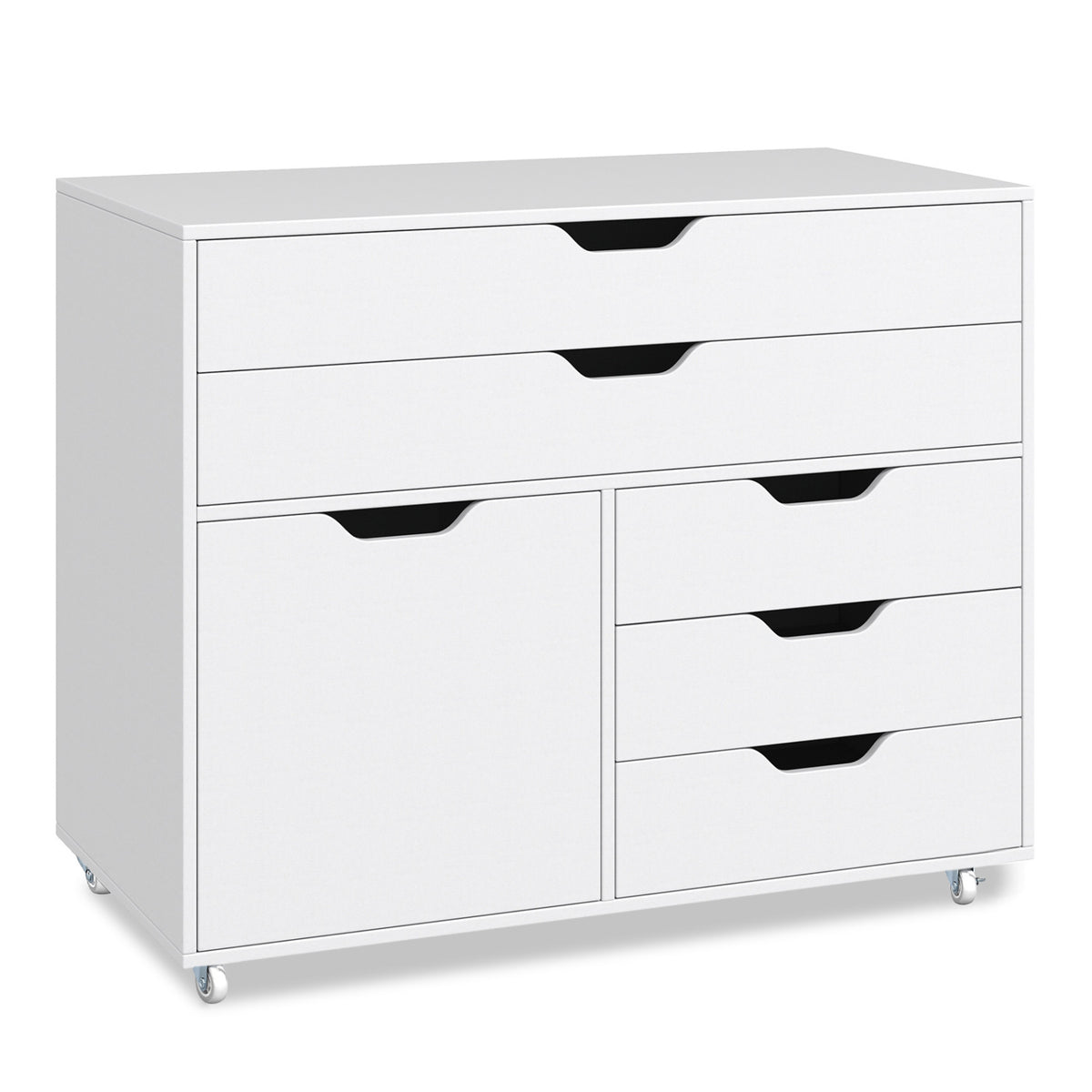 Modern Vertical 5-Drawer Mobile Chest with Door 5 Casters