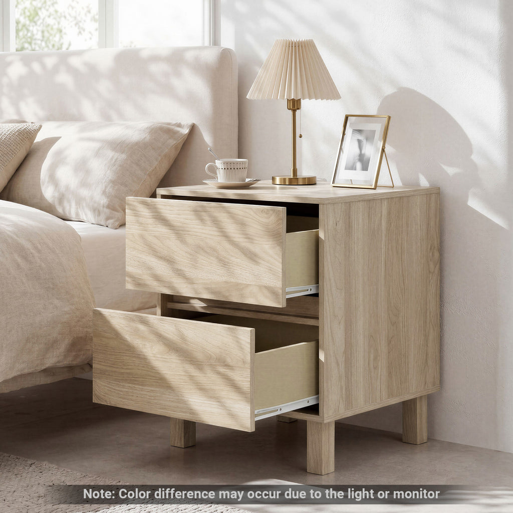 Wooden End Table with 2 Storage Drawers, Natural - Set of 1
