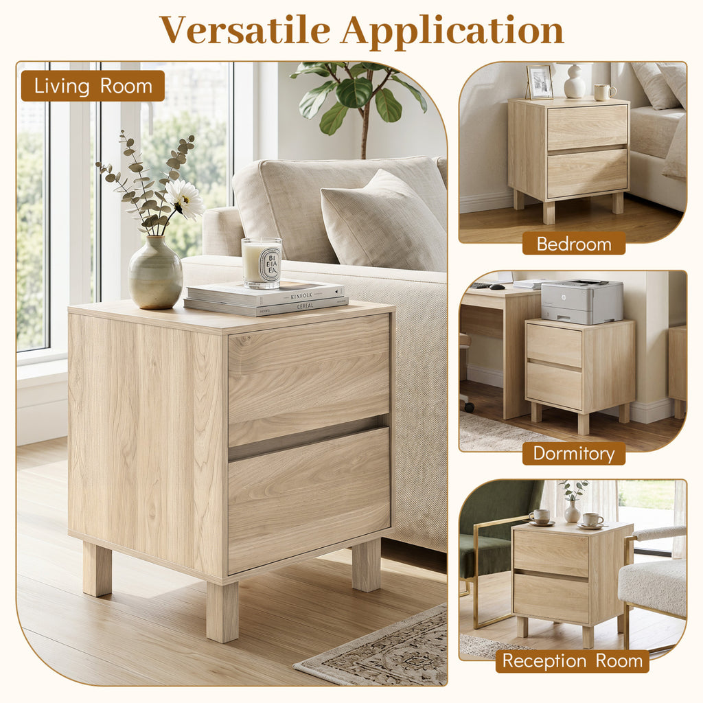 Wooden End Table with 2 Storage Drawers, Natural