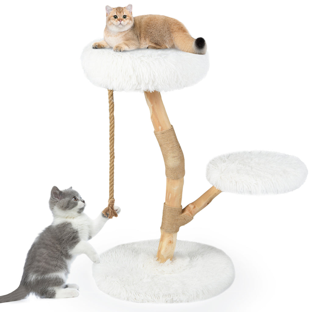 Modern Wooden Cat Tree Tower with Perch and Jute Scratching Posts - White Variation