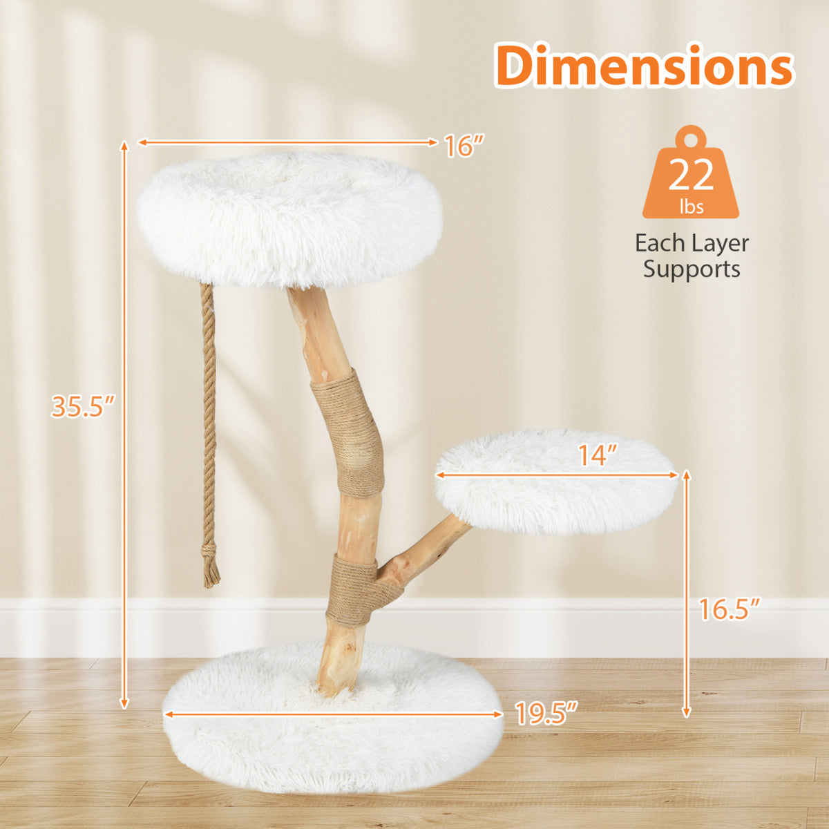 Modern Wooden Cat Tree Tower with Perch and Jute Scratching Posts - White Variation
