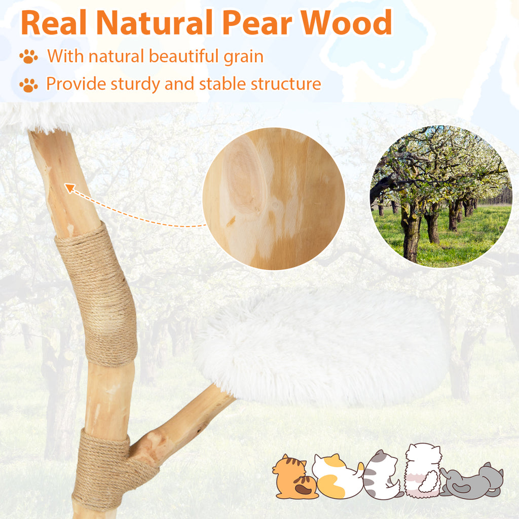 Modern Wooden Cat Tree Tower with Perch and Jute Scratching Posts - White Variation