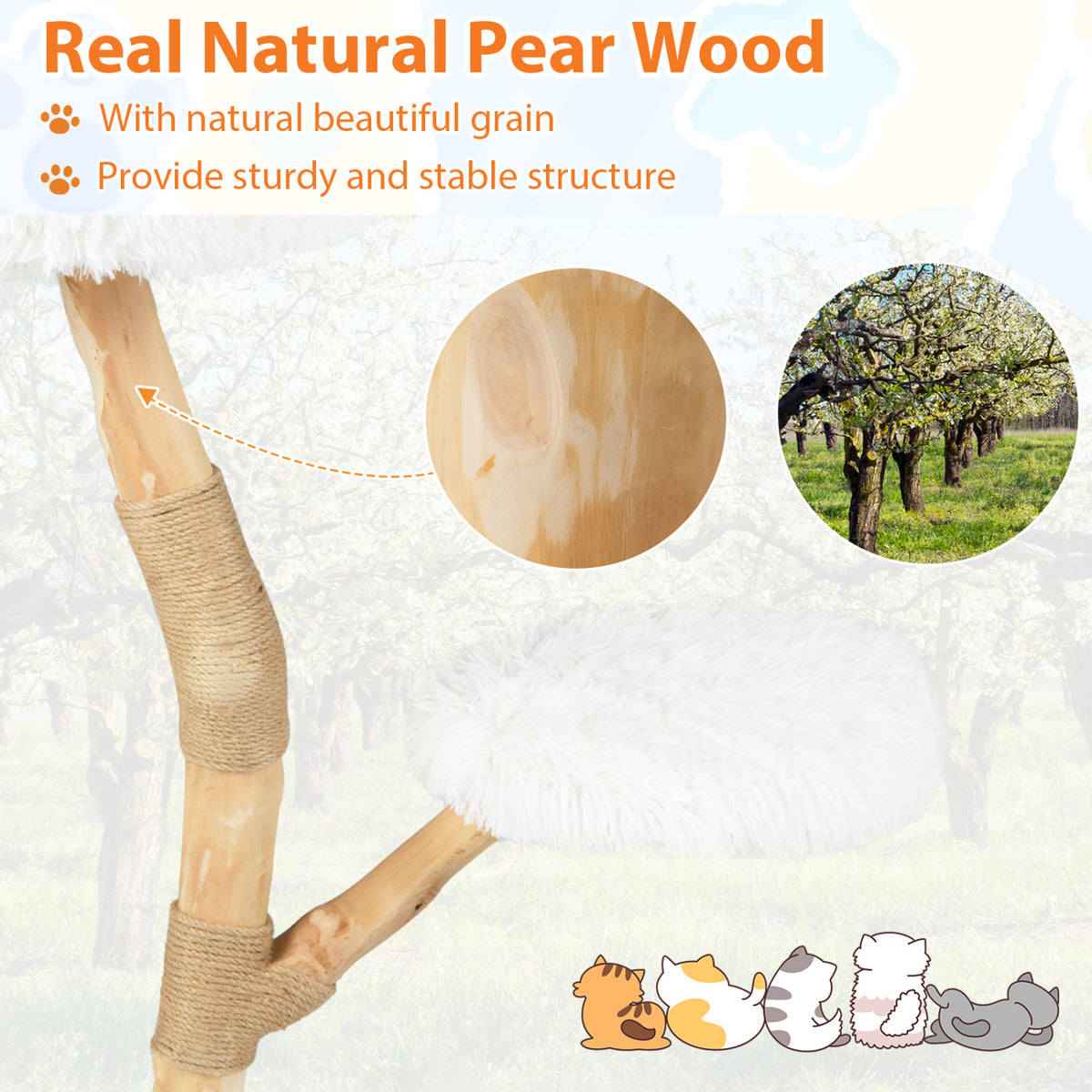 Modern Wooden Cat Tree Tower with Perch and Jute Scratching Posts - White Variation