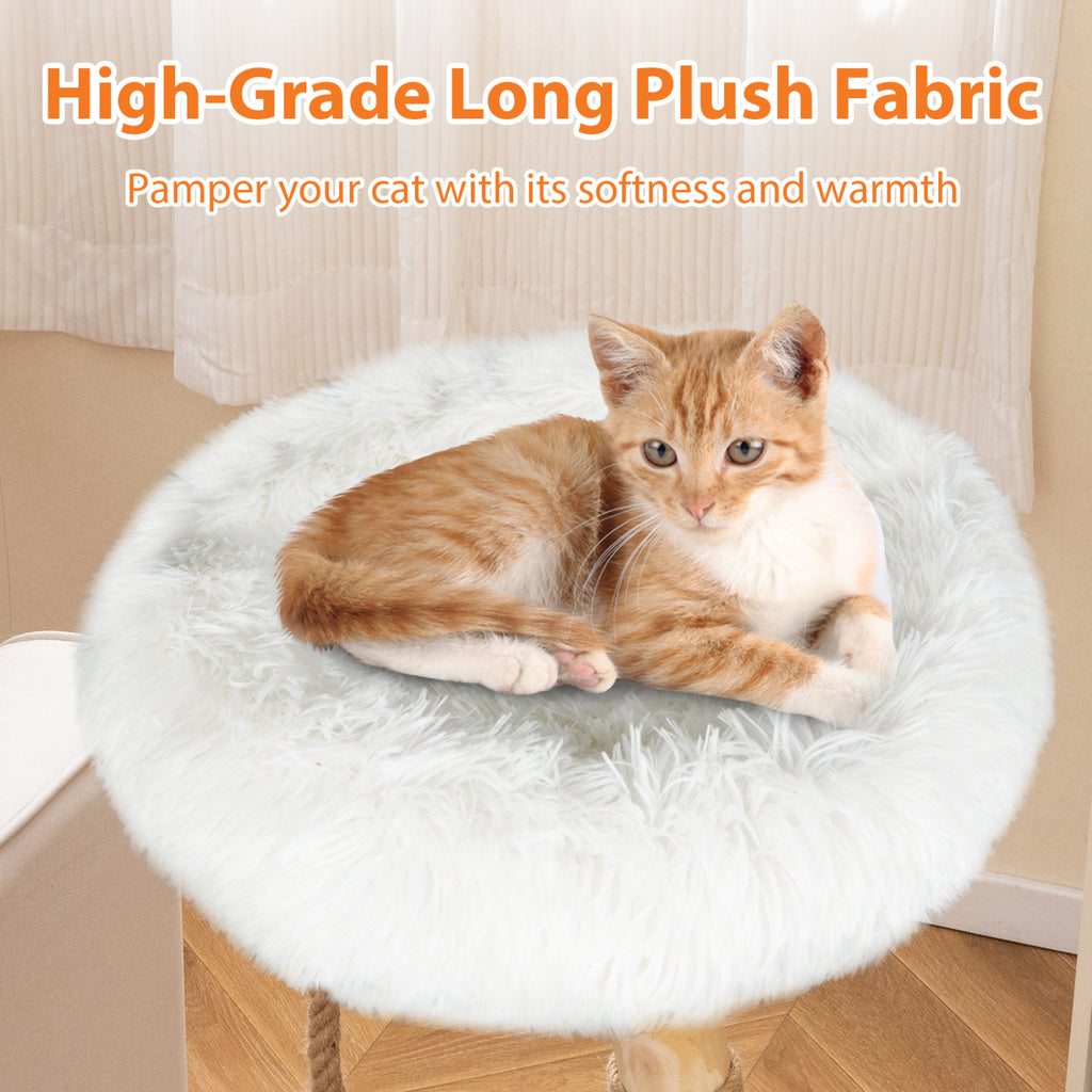 Modern Wooden Cat Tree Tower with Perch and Jute Scratching Posts - White Variation