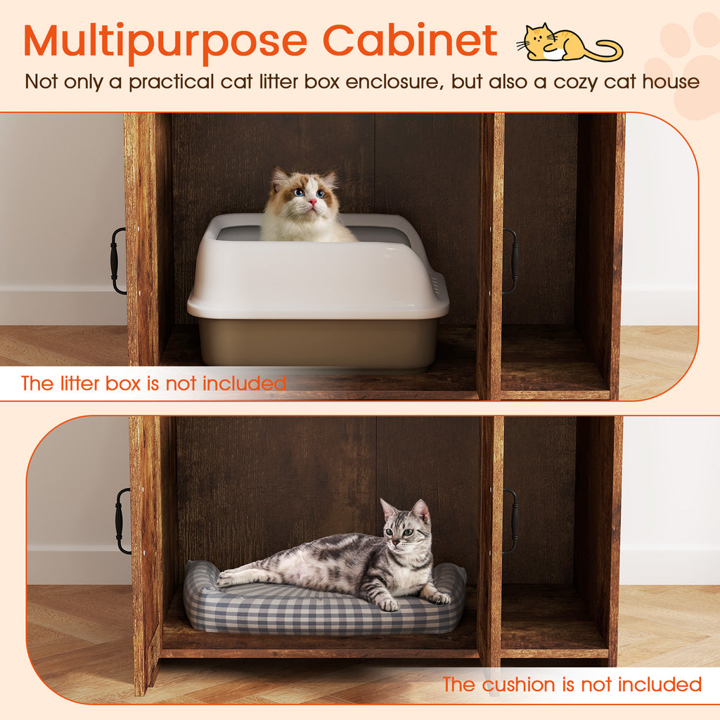 Industrial Cat Litter Box Enclosure with Storage Shelves - Brown - Variation