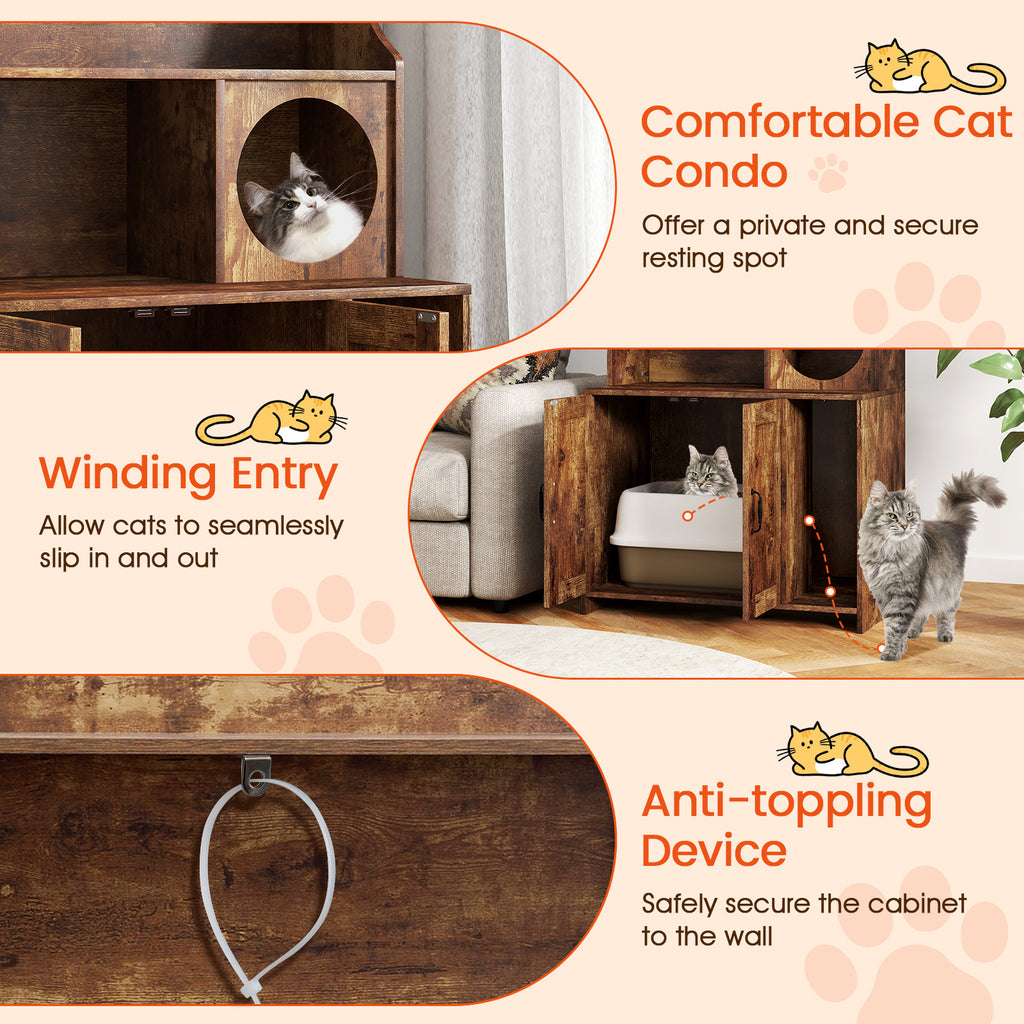 Industrial Cat Litter Box Enclosure with Storage Shelves - Brown - Variation