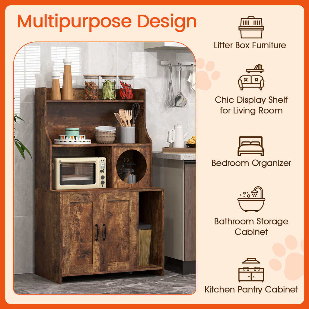 Industrial Cat Litter Box Enclosure with Storage Shelves - Brown - Variation