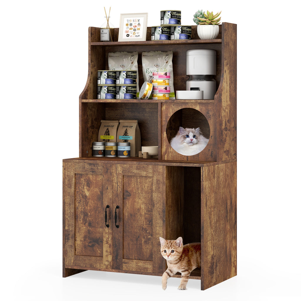 Industrial Cat Litter Box Enclosure with Storage Shelves - Brown - Variation