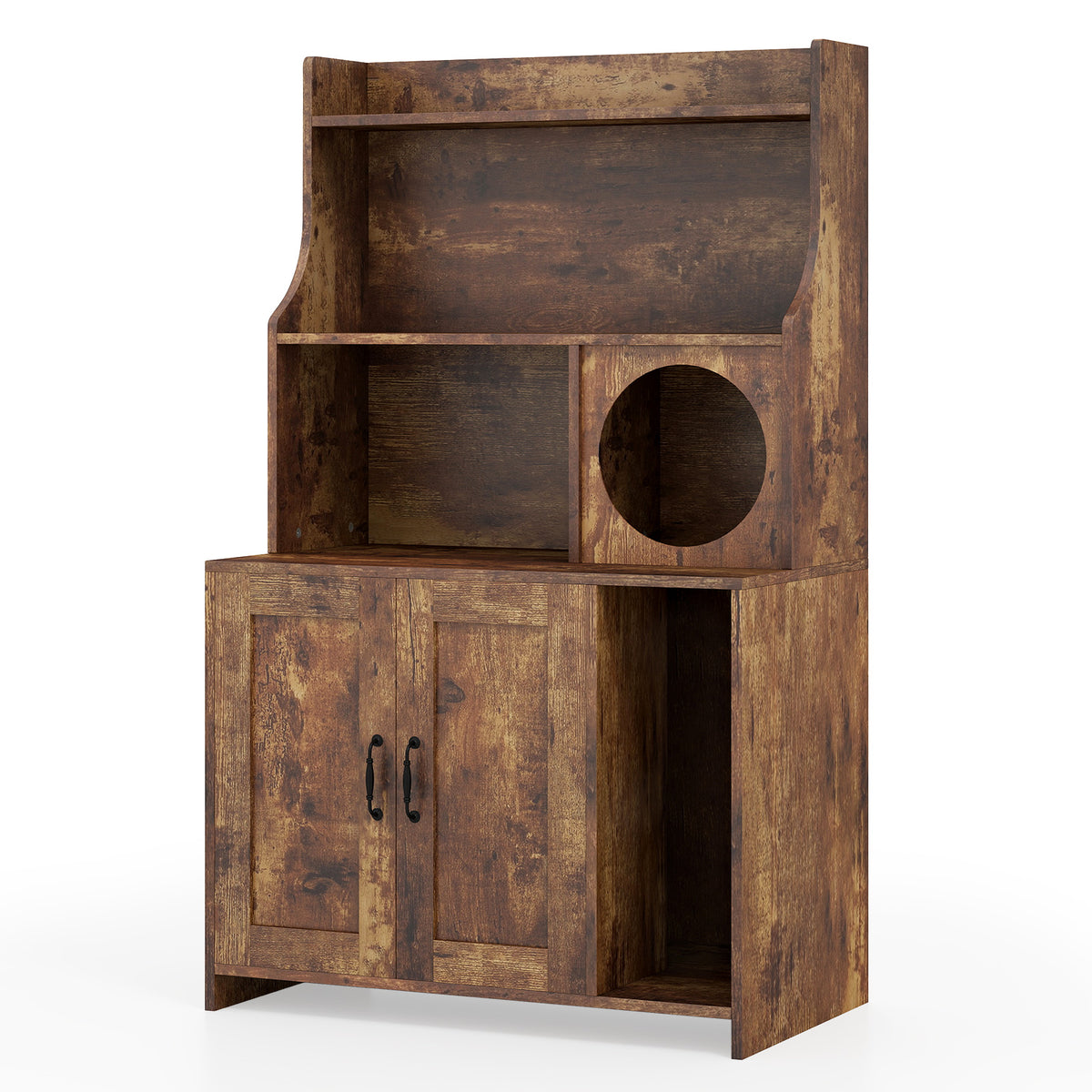 Industrial Cat Litter Box Enclosure with Storage Shelves - Brown - Variation