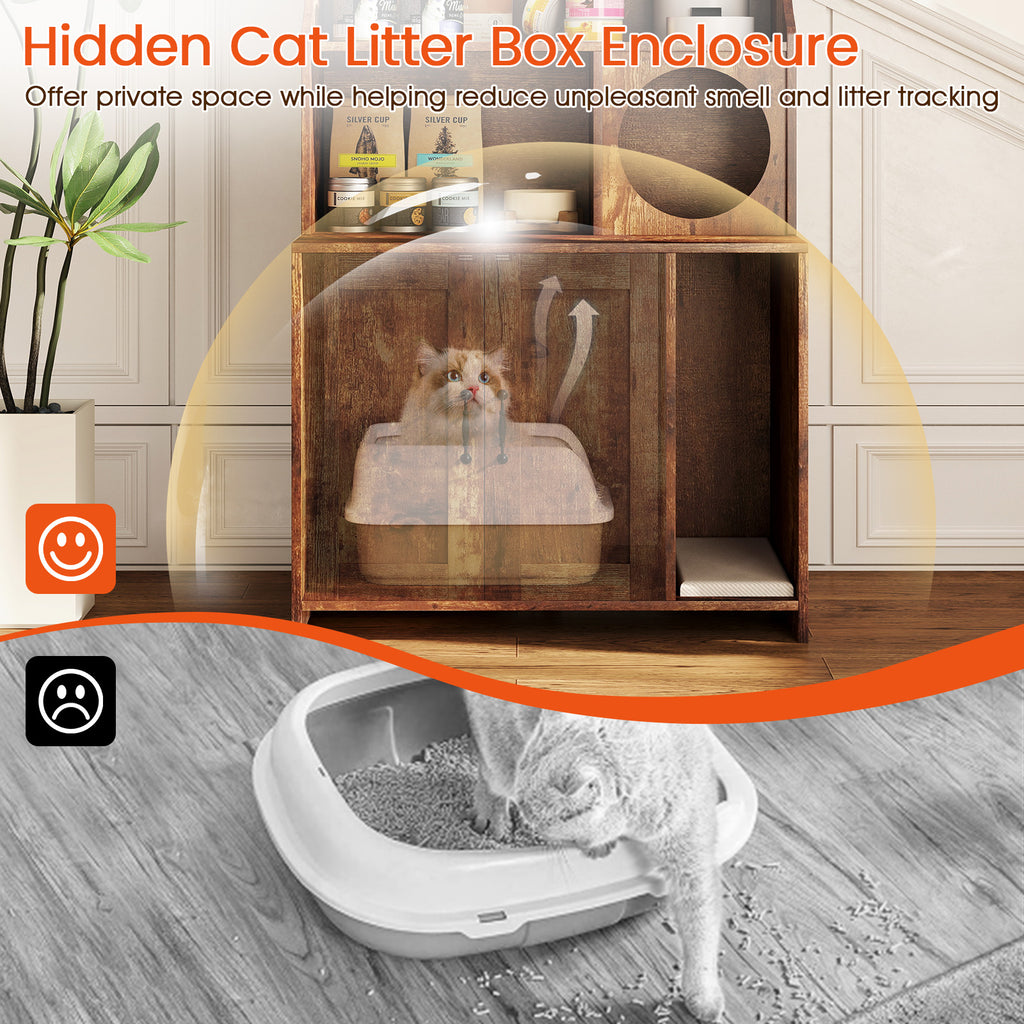 Industrial Cat Litter Box Enclosure with Storage Shelves - Brown - Variation