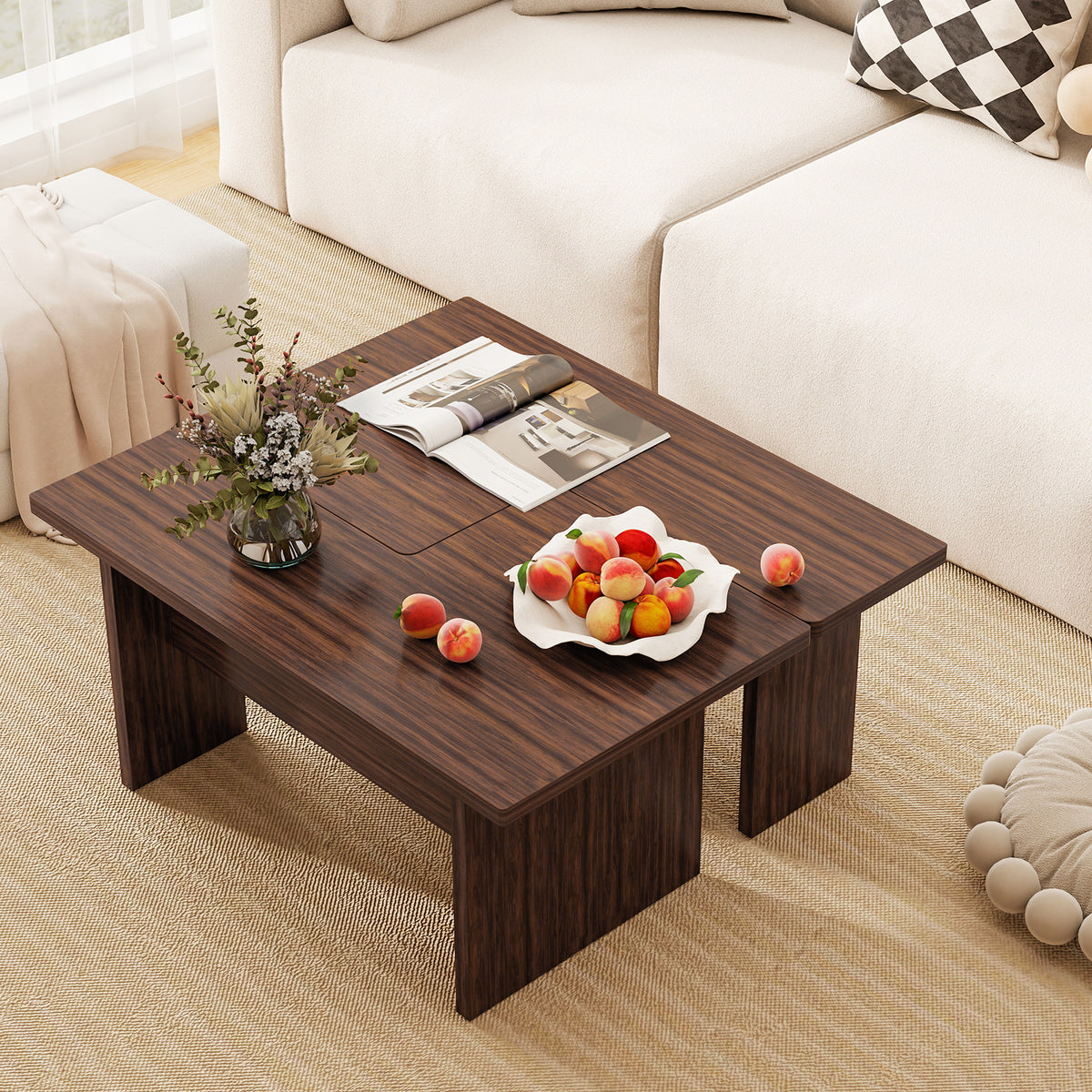 Modular Coffee Table Set of 2 L Shaped - Walnut