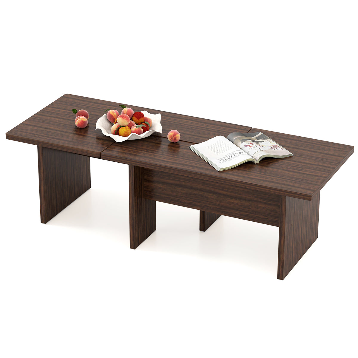 Modular Coffee Table Set of 2 L Shaped - Walnut