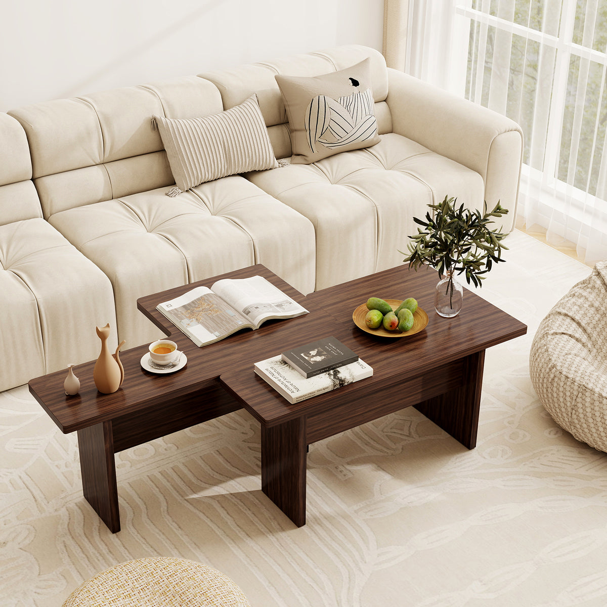 Modular Coffee Table Set of 2 L Shaped - Walnut