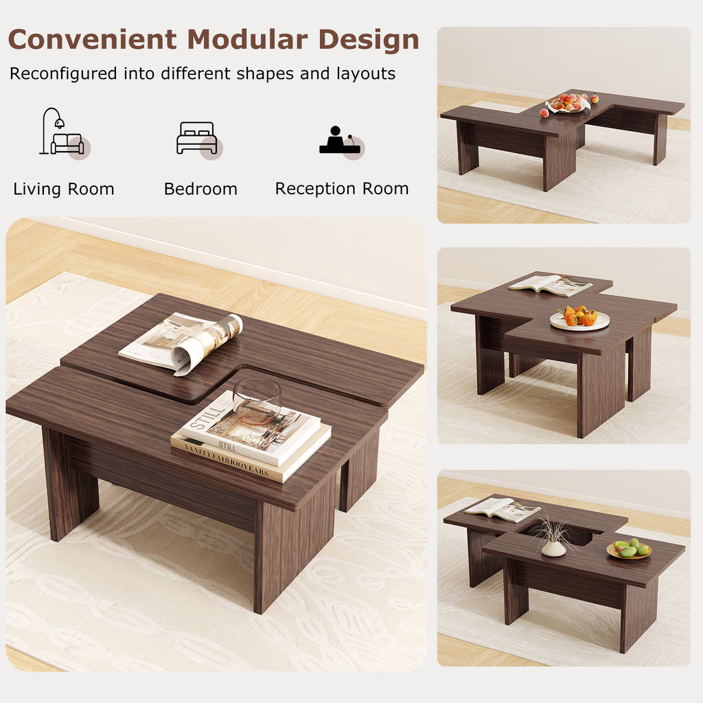 Modular Coffee Table Set of 2 L Shaped - Walnut