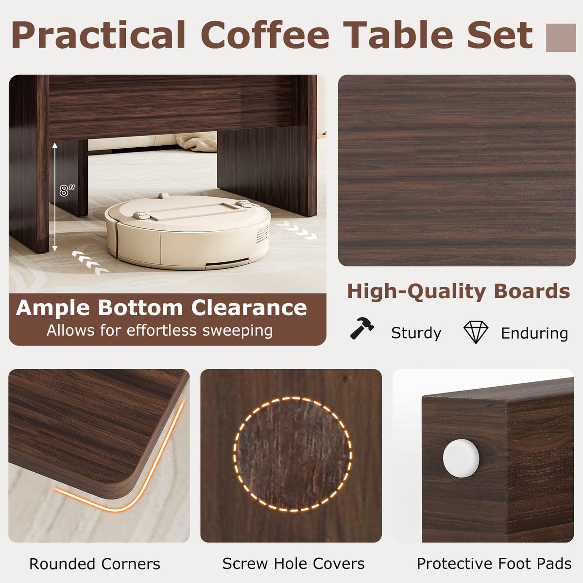 Modular Coffee Table Set of 2 L Shaped - Walnut