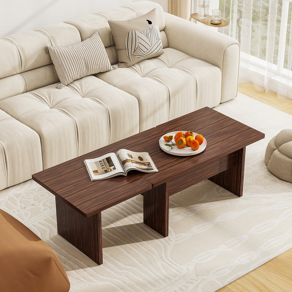 Modular Coffee Table Set of 2 L-Shaped, Walnut