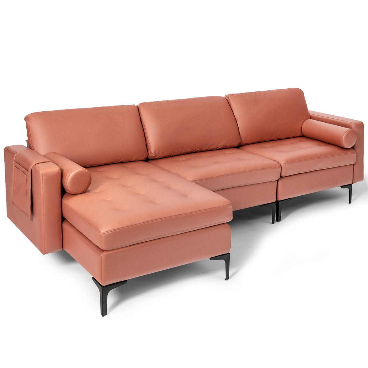 Modular L-Shaped 3-Seat Sectional Sofa with Reversible Chaise, Pink