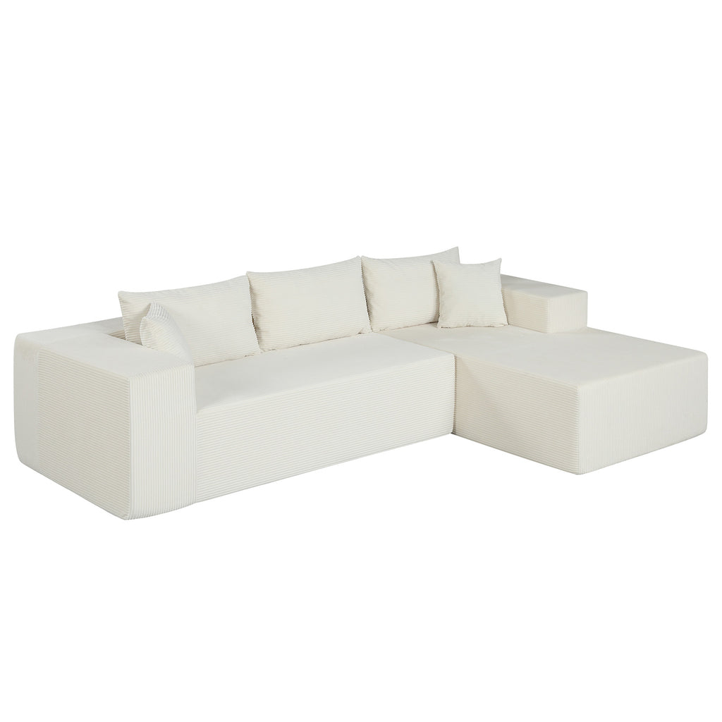 Modular Sectional Sofa Corduroy L-Shaped Couch, Beige
