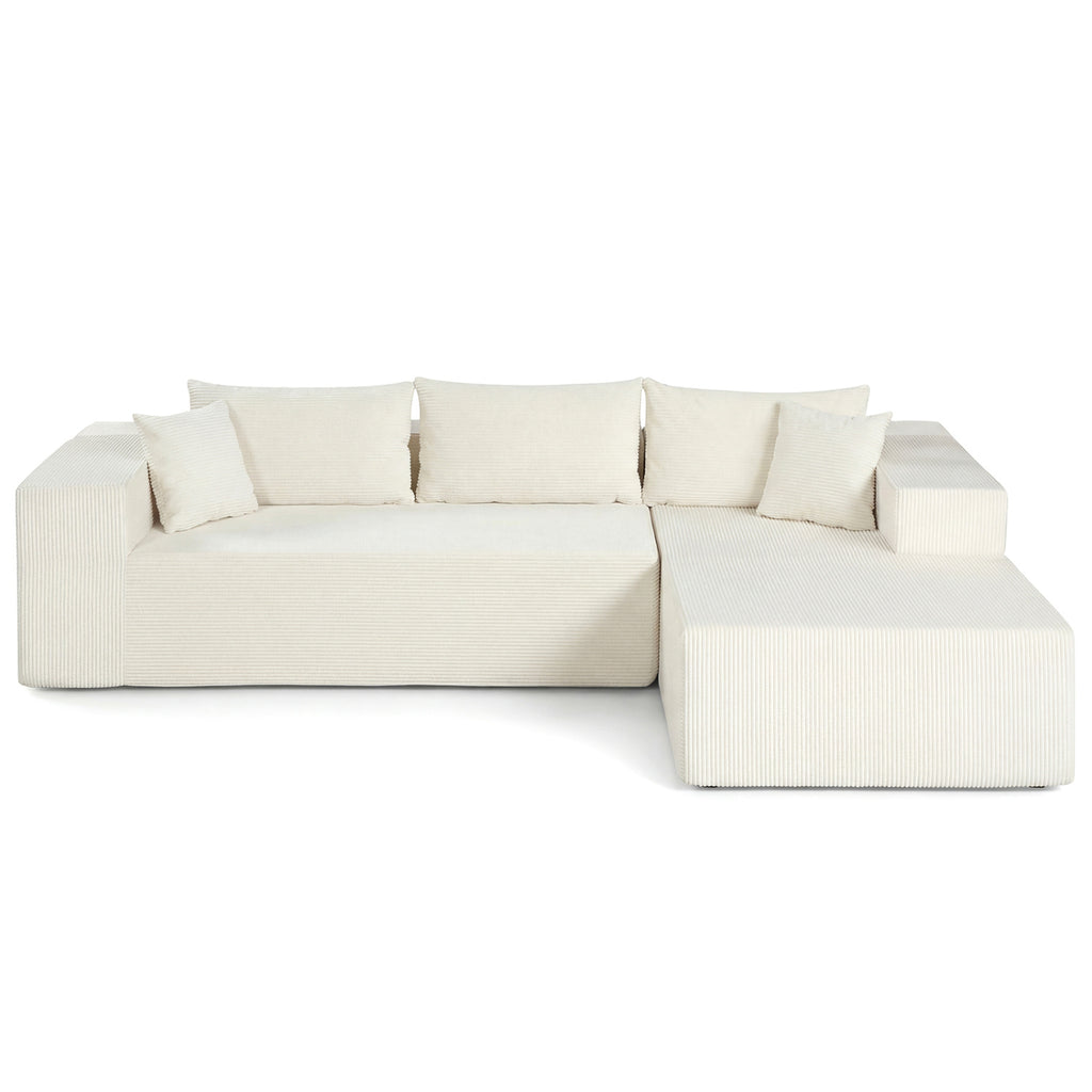 Modular Sectional Sofa, Corduroy L-Shaped Couch, Beige