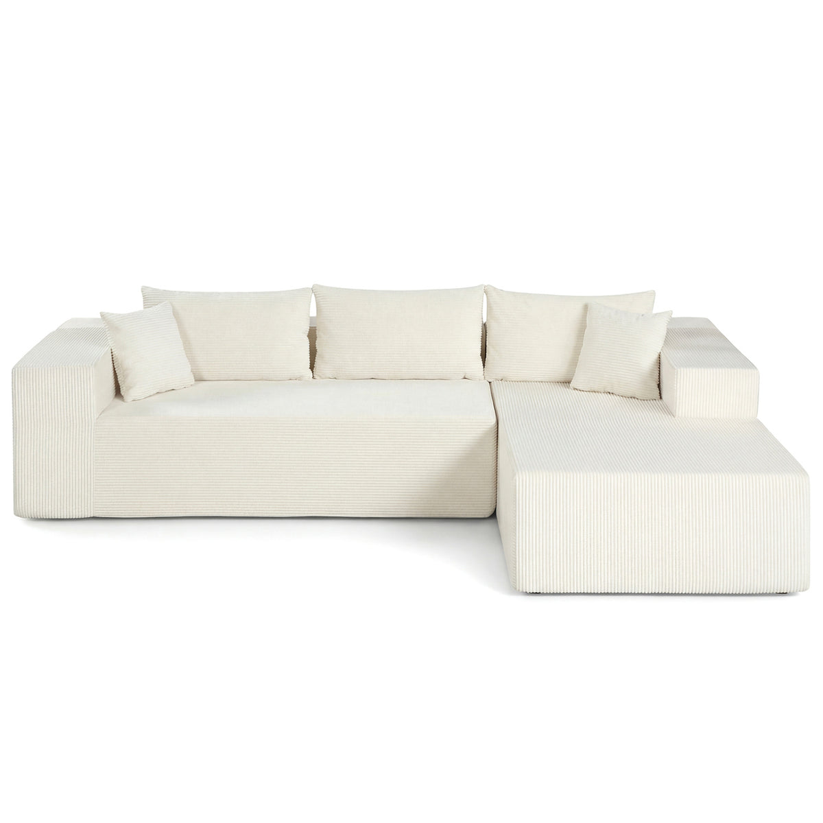 Modular Sectional Sofa, Corduroy L-Shaped Couch, Beige