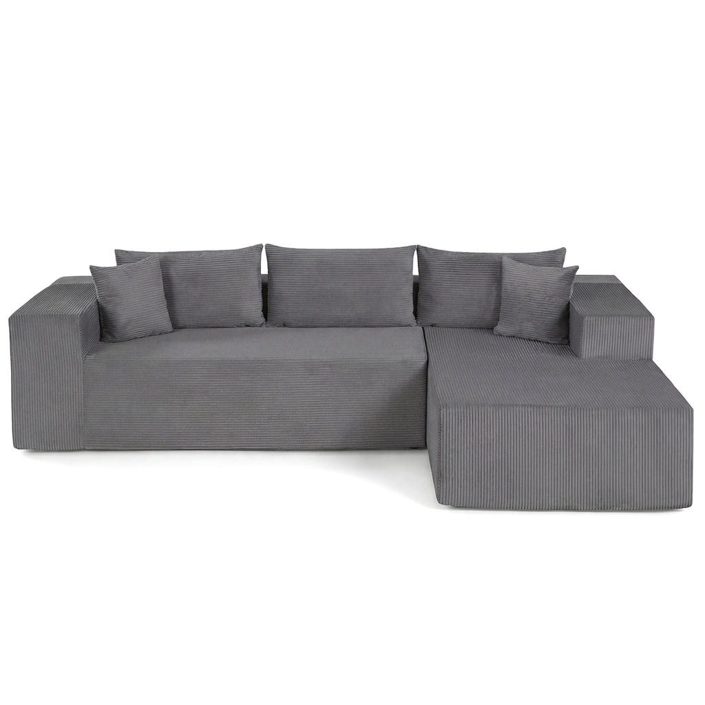 Modular Sectional Sofa L-Shaped Corduroy Couch Gray